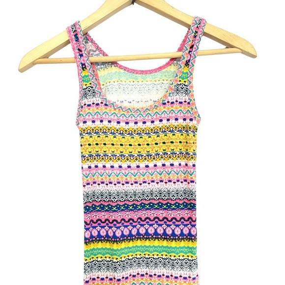 Mossimo Vintage‎ Y2K Retro Tank Top Womens Size M Rainbow Stripe Long Stretch - Picture 2 of 8